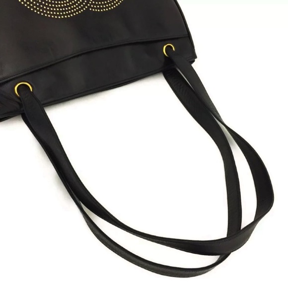 CHANEL Vintage XL Studded CC Monogram Logo Black Lambskin Leather Shoulder Bag - Picture 12 of 16